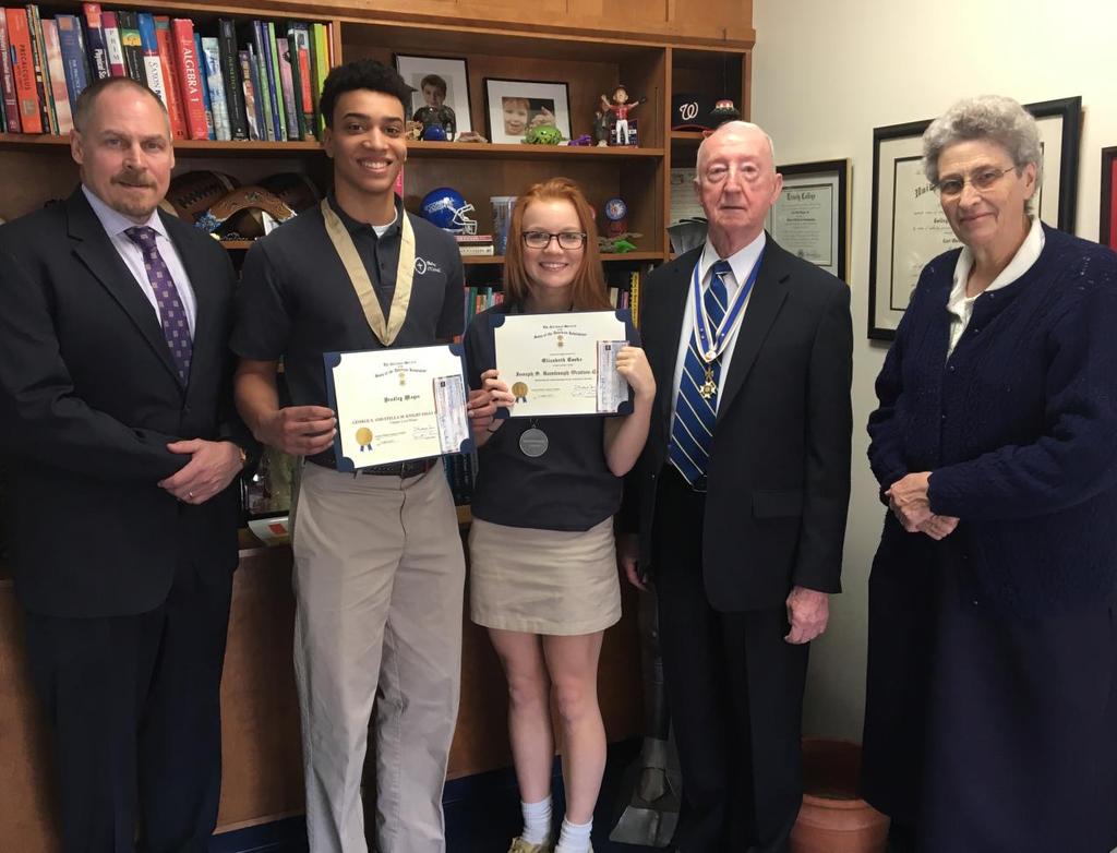 Also in February, the Colonel William Grayson Chapter, VASSAR, selected students from Bishop O'Connell High School in Arlington, VA as winners of the Joseph S.