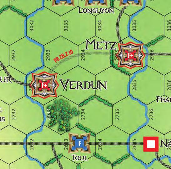 He wants to move the 1 st Army into the forest hex next to the Army of the Alsace, which costs 2 MPs, while advancing the 4 th Army to attack from hex 2933.