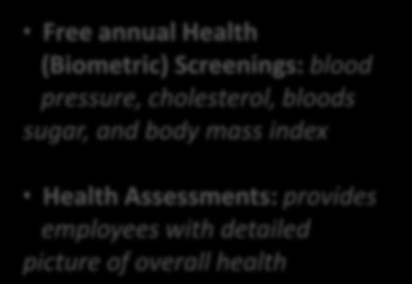 Assessments: provides employees with detailed picture of overall health On-site