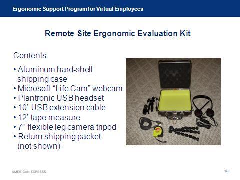 Supporting Virtual Employee Ergonomic Program Approximately 5000 virtual employees Work from home