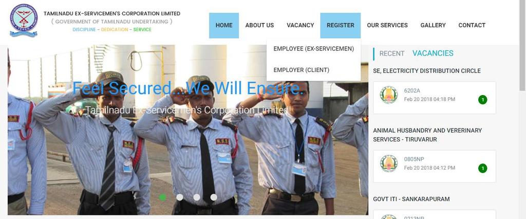 Register New Employees 1. Click on Employee (Ex-Servicemen) under Register. The Register screen is displayed.