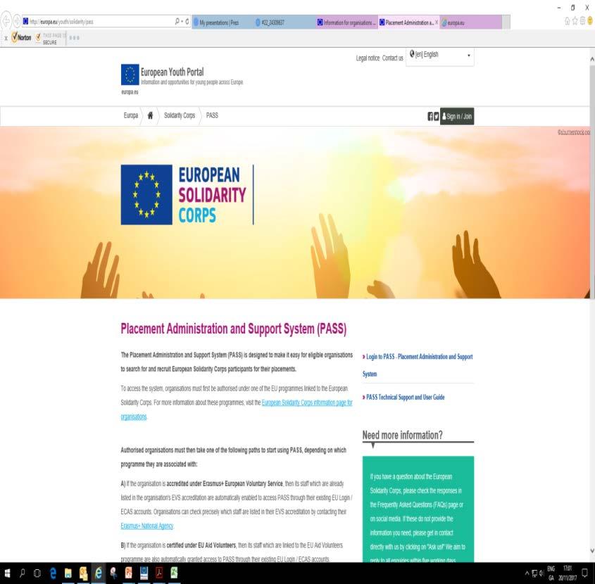 ESC Portal- Organisation An online tool, called the Placement Administration and Support System (PASS), has been