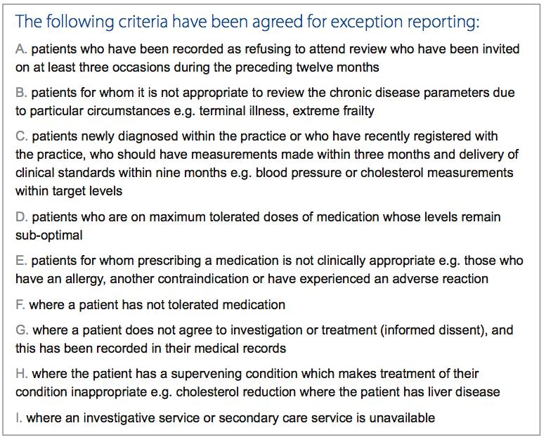 The 9 exception reporting criteria