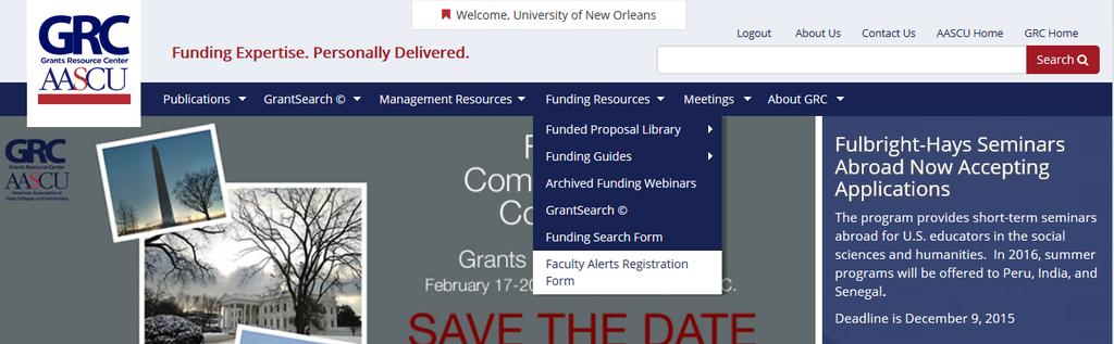 UNO s GRC membership does not provide access to the search capability within In4Grants; please use either GRC or Grant Forward to search for funding opportunities.