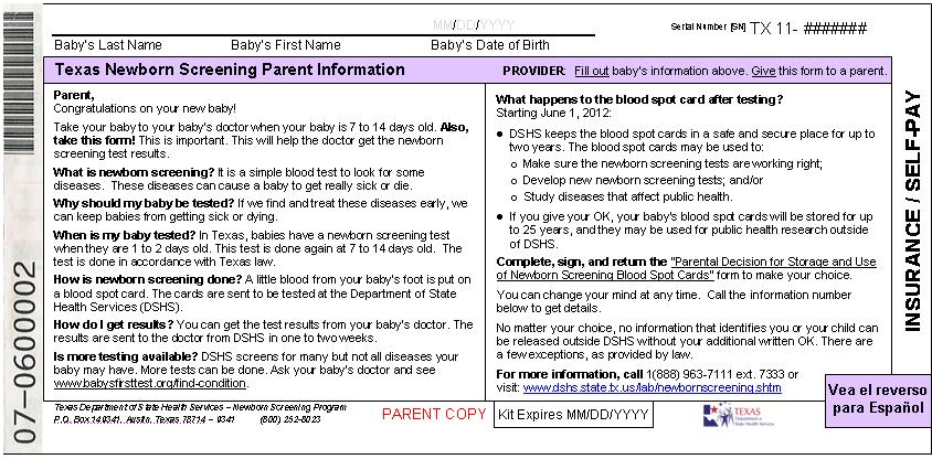 Parent Information Form Parent instructions to take form received at 1 st screen to doctor when baby is 7 to 14 days of age Information about residual