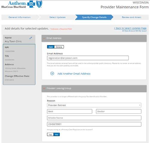 Provider Maintenance Form Demographic Update/Termination Form Helpful hints continued Changes for Organizations Complete details for change option selected Enter your change details for the selected