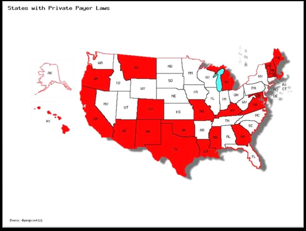 Private Payer Laws 22 states (and DC) have laws related to