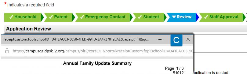 down to Print Application A. Click on Print Application B. The Annual Family Update Summary will display in another page.