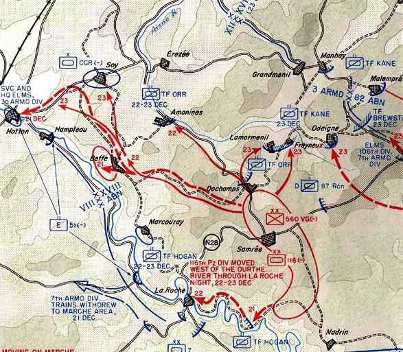 22-24 December 2 German Divisions (560 VG & 116 Panzer) attack Hotton and Soy areas 22 Dec