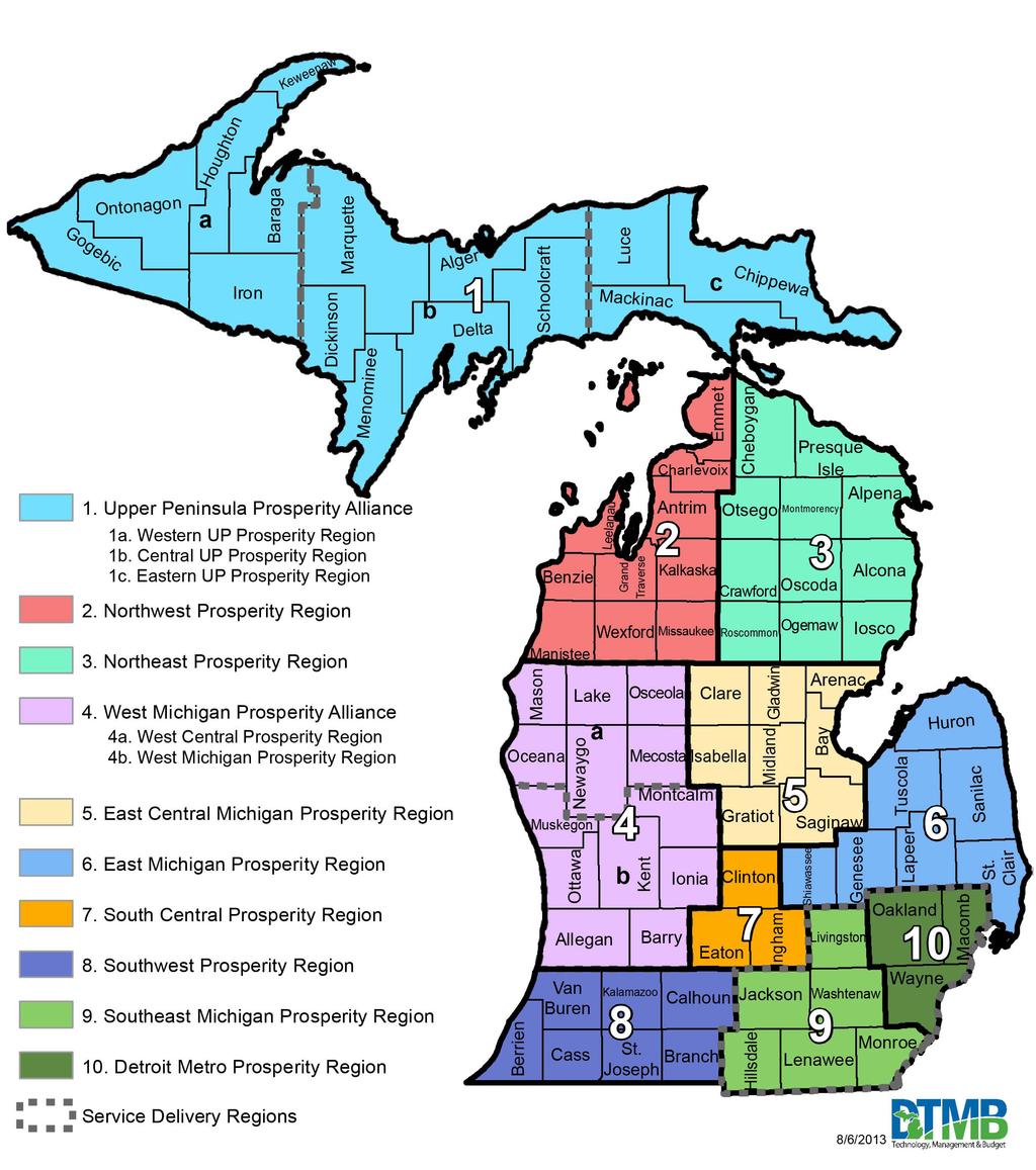 Prosperity Regions State of Michigan 1 Upper Peninsula Prosperity Alliance 1a. Western UP Prosperity Region 1b. Central UP Prosperity Region 1c.