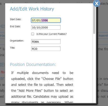 2. Upload all necessary documentation for each work history entry: a) Under Position Documentation/Supervisor Documentation, click the Choose File button b) For Mac users: Locate the file to