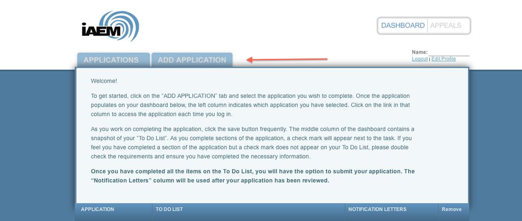 2. The selected application will populate on the