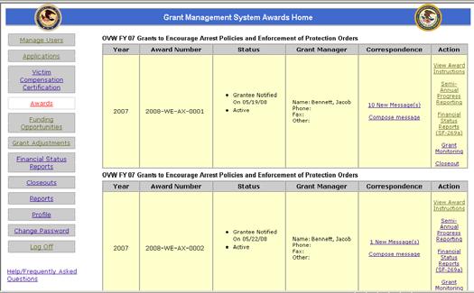 Awards 1. After clicking on the Awards link you will arrive at the Awards homepage. The Awards page shows all awards that you have received and are associated with this GMS account. 2.