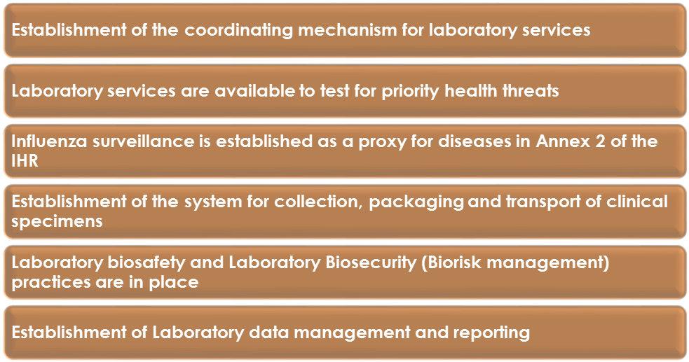 Indicators for progress in laboratory capacity development for IHR implementation To monitor the development in laboratory capacity across IHR relevant hazards, such as infectious and zoonotic