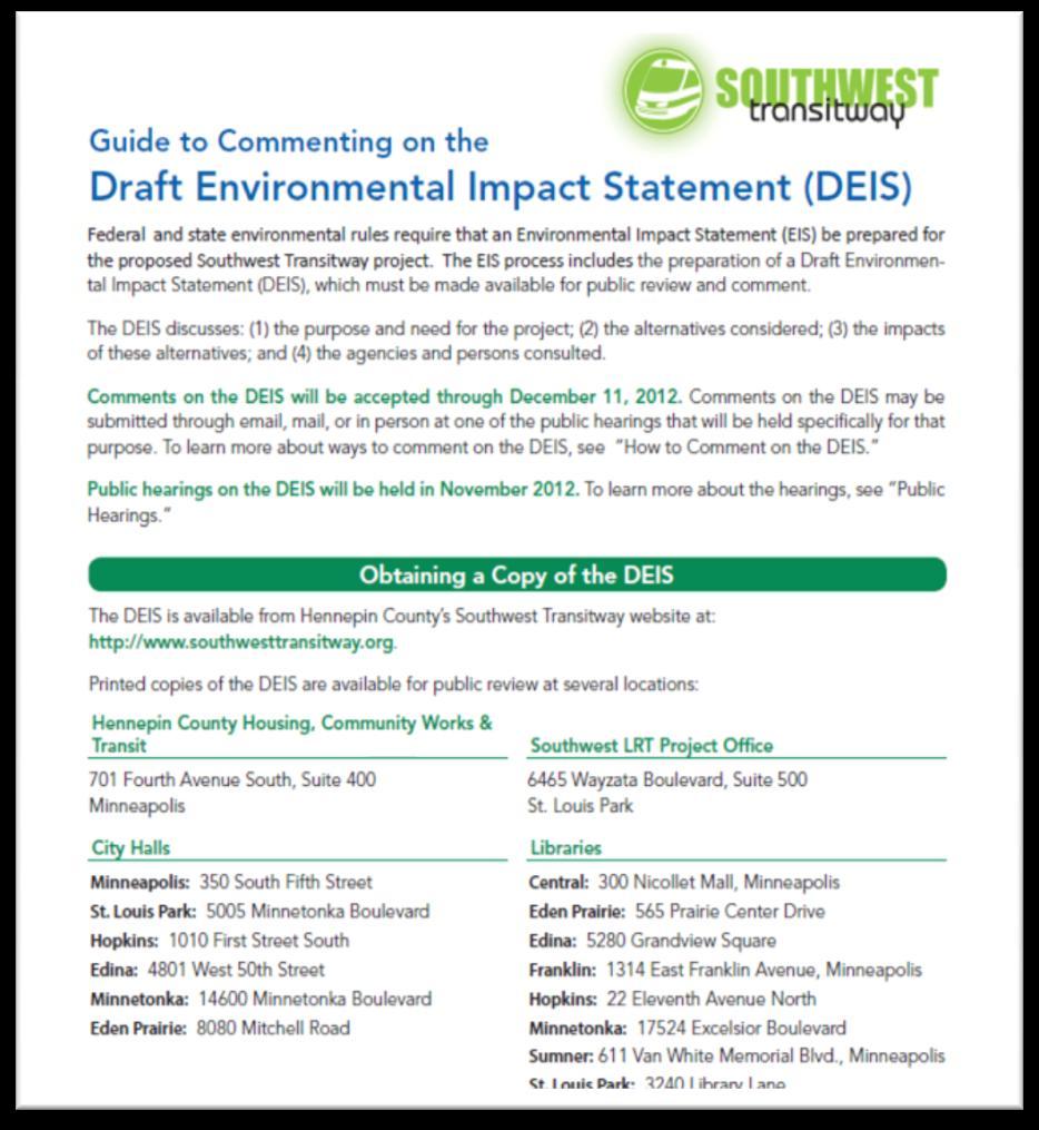 14 DEIS Comment Guides Electronic copies available at swlrt.