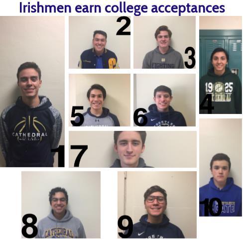 Irishmen continue to receive college acceptances Weekly, we receive news that our students are earning letters of acceptance to universities (usually with scholarships!