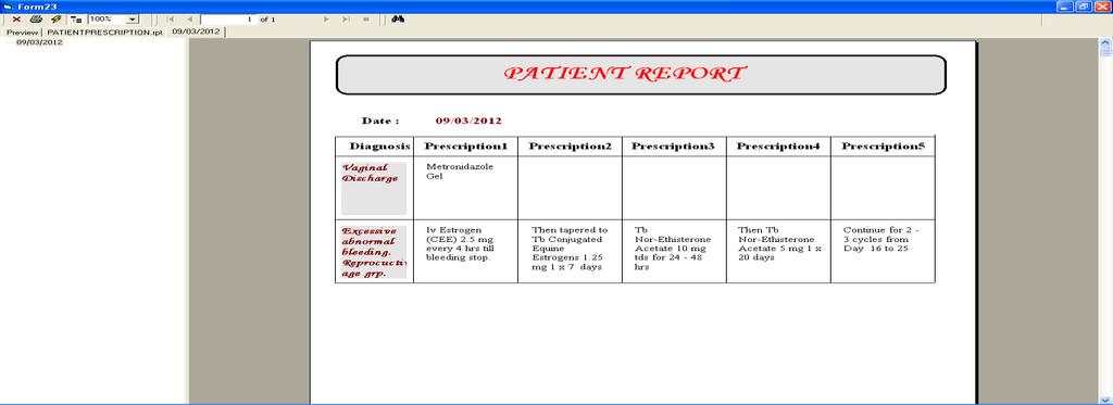 Screen Shot 6 - Patient Report 4. Different Approaches Adhered By The CMD: The Computer Assisted Medical Decision Making System (CMD) adheres to the following approaches: 1.
