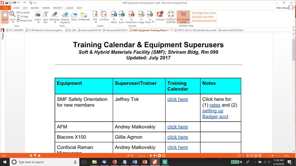 Signing up for Training Classes Click on the equipment you want to be trained on, and please put in your name, e-mail etc.