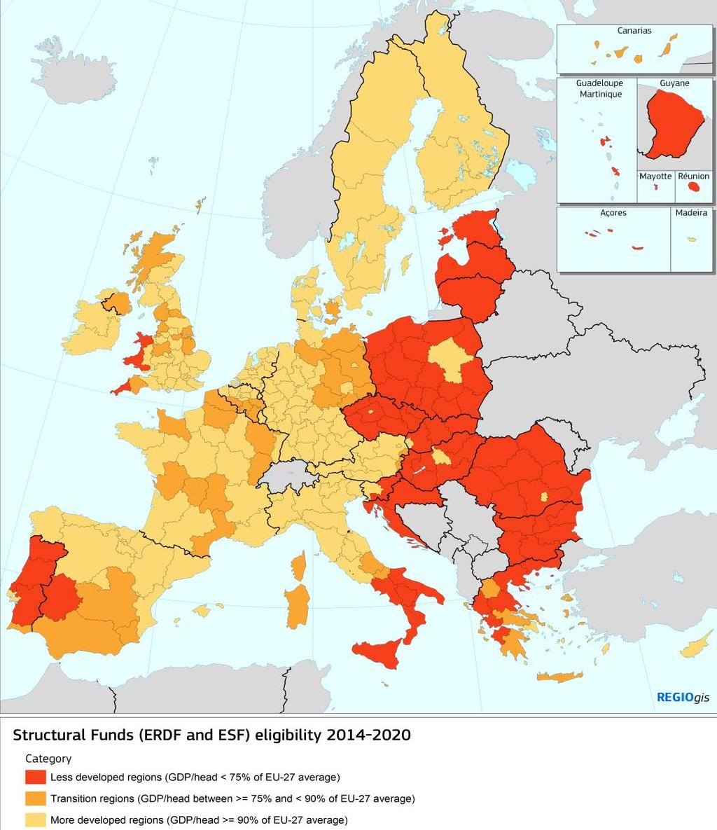 Cohesion Policy + ESIF basics Based on EU Treaty and aiming at 'economic, social and territorial cohesion' and 'reducing disparities' 5 funds for Cohesion Policy: European Regional Development Fund