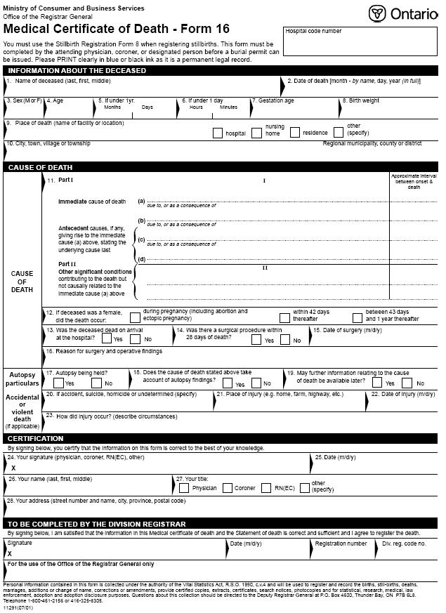Appendix 4 - Medical Certificate of Death Form to accompany the
