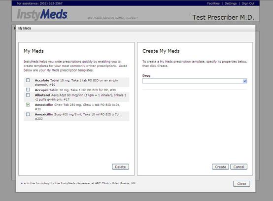 To delete a My Med Step 1: Click on the box of the selection to be deleted.