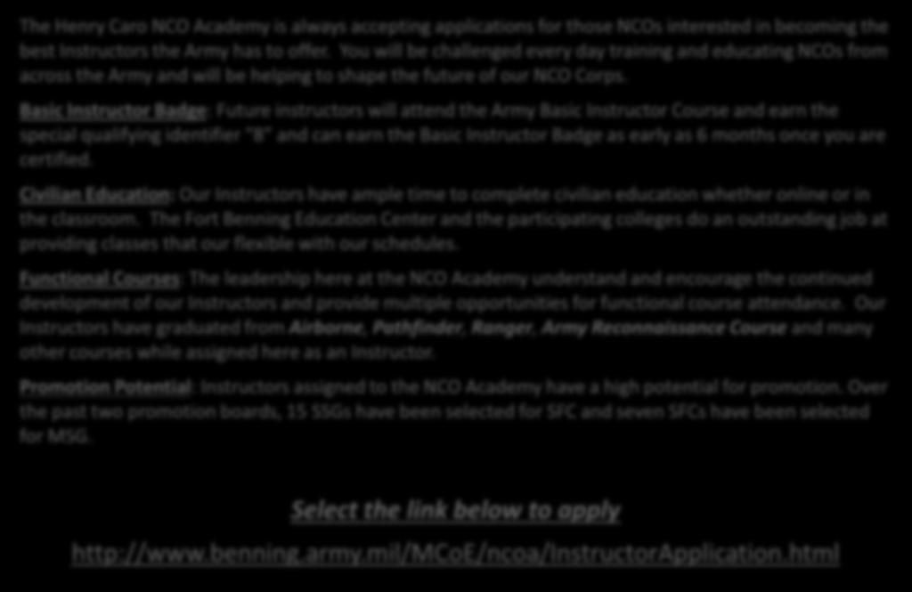 NCO Academy Instructor Application Give back to the NCO Corps!