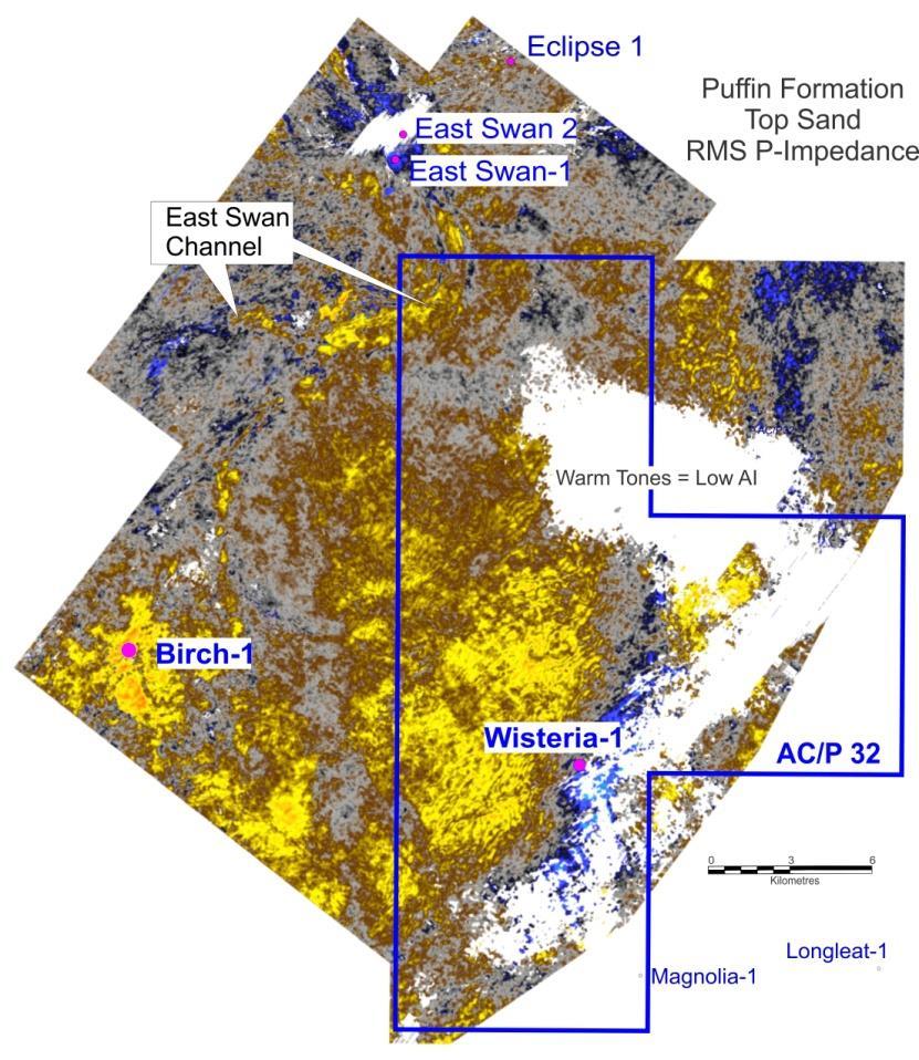 to the west Outlined by seismic amplitude and AVO anomalies Likely to have high porosity sands, sealed along strike and up dip, associated with direct hydrocarbon indicators in the form of gas