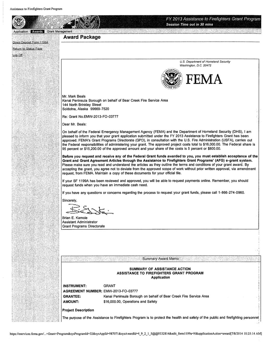 U.S. Department of Homeland Security Washington, D.C. 20472 FEMA Mr.