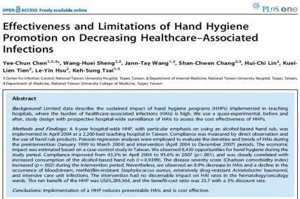 Cost benefit analysis Every US$1 spent on hand hygiene promotion could result in a US$ 23.7 benefit.