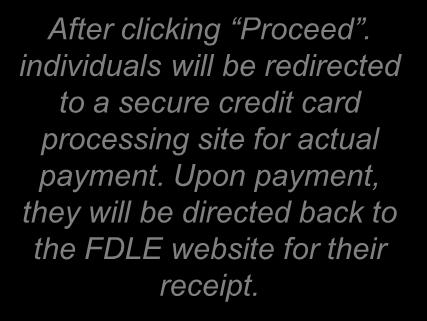 individuals will be redirected to a secure credit card processing site for actual