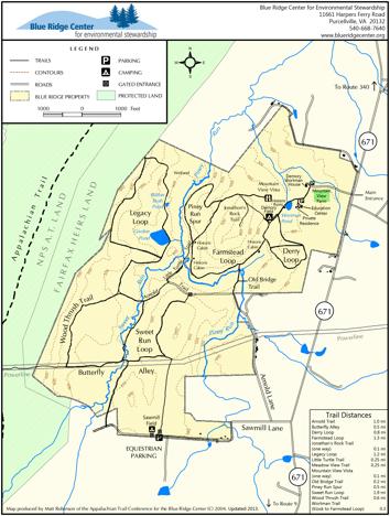 Map to Sawmill Field at the Blue Ridge Center for Environmental Stewardship Sawmill Field is reached via