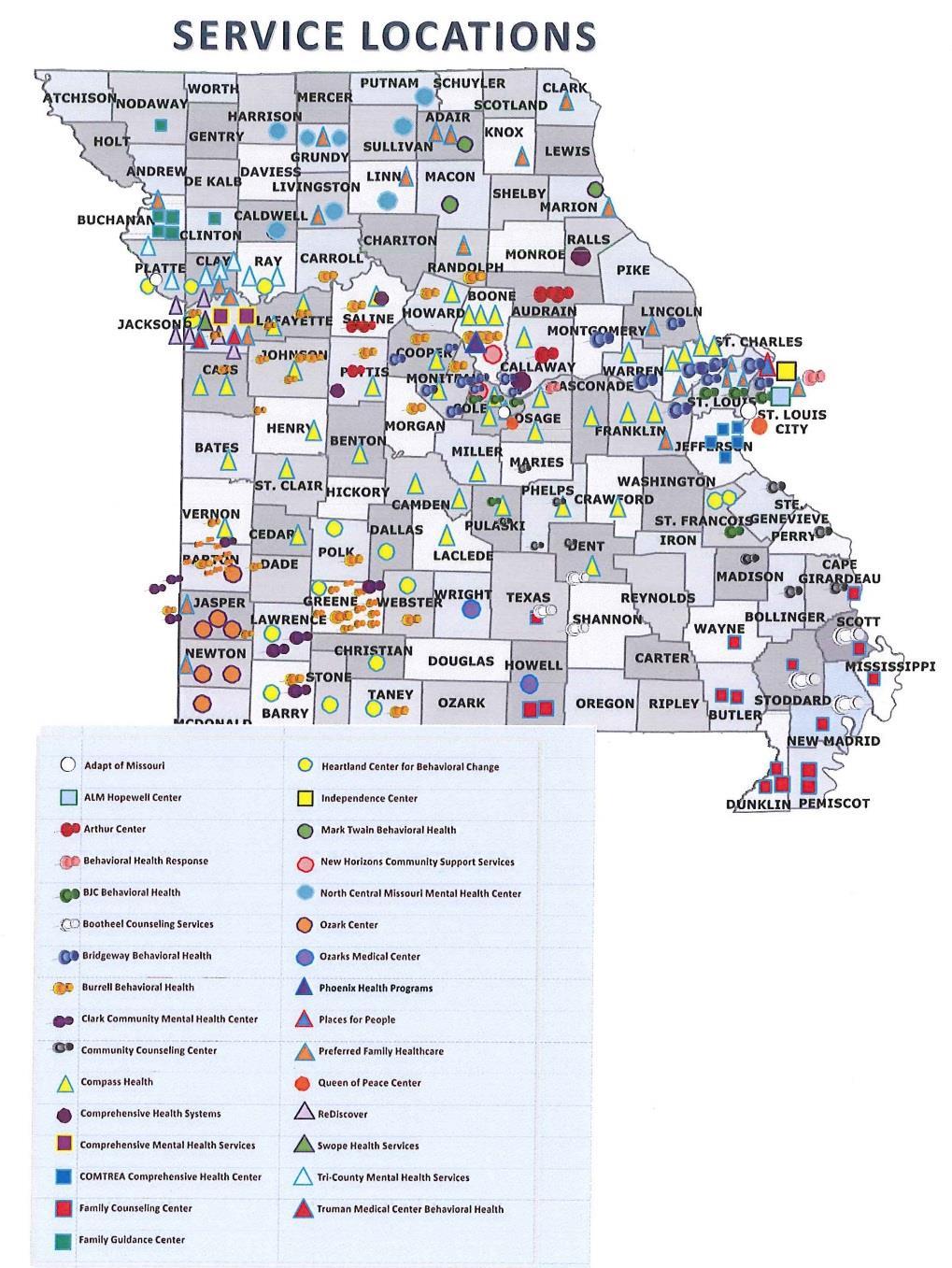 homes. There are 31 agencies who are members of the Coalition. Map 1 provides an overview of these agencies and the services they provide in Missouri.