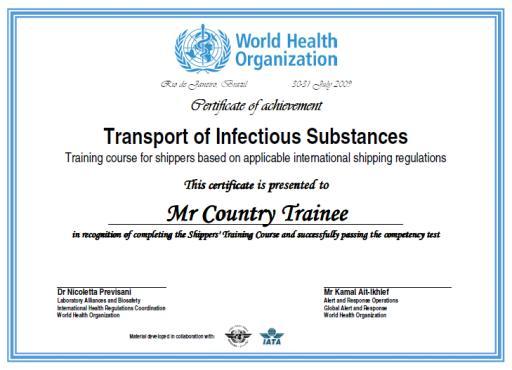 WHO's contributions to global biosafety, 2010 (cont'd) WHO Infectious Substances Shipping Training 2