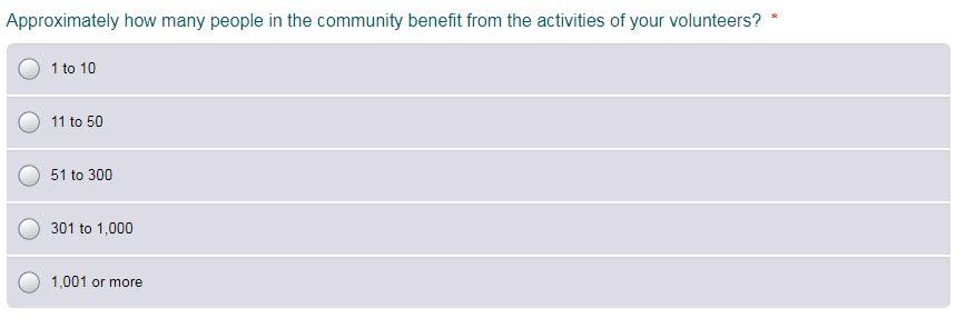 How many community members will benefit? This questions asks for how many people benefit directly and indirectly from Scouting volunteers in your region.