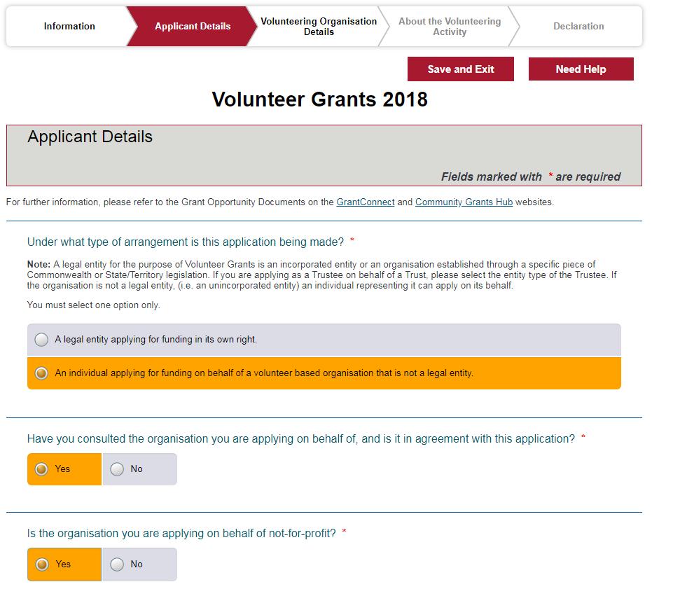 Volunteer Grants 2018 Template Please note pressing Continue will not save your application. Ensure that you save your progress regularly.