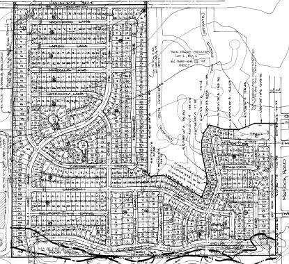 This map, oriented toward the North, shows the Former Five Points OLF boundary, runways and impact area (or target) on top of the current Twin Parks Estates and Southridge neighborhoods.