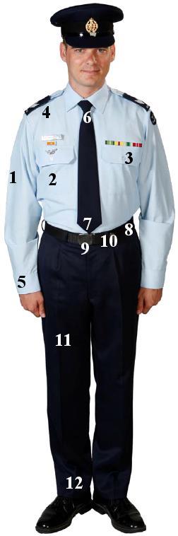 A-4 Service Dress 1B Long Sleeve Shirt and Tie 18. The following diagram has been prepared to assist members understand the correct standard for wearing Service Dress 1B long sleeve shirt and tie. 19.