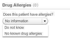 To add a drug allergy, under the Drug Allergies section, click Add new; 2.