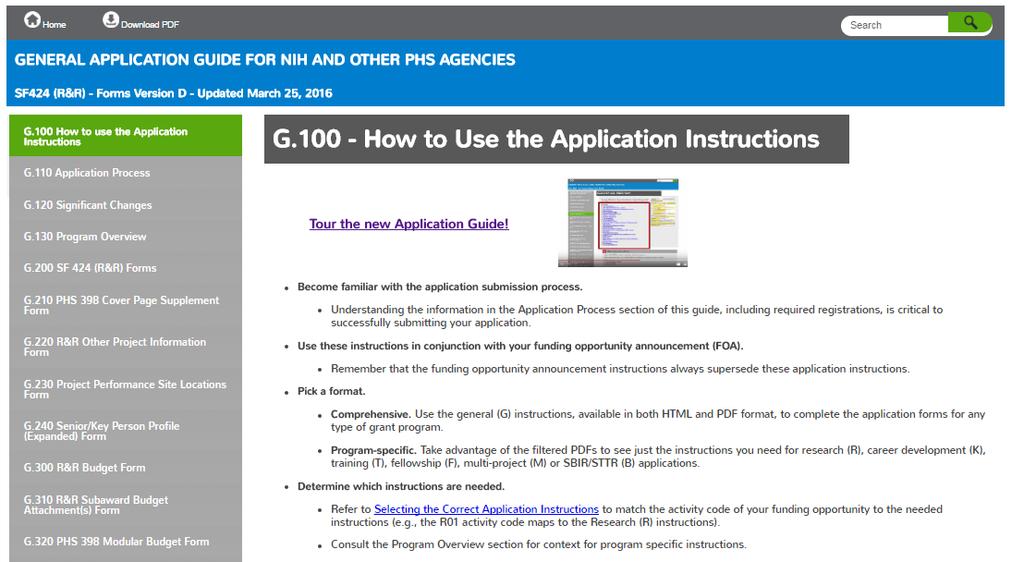 SF424 Application Guide updated periodically