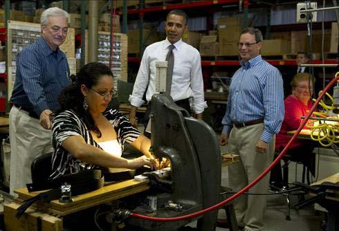 Small Businesses are Vital to the Nation s Success President Obama during his tour of American Cord & Webbing Co.