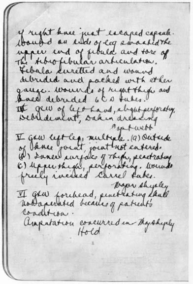 Page from the operating room record kept by Dr. Frederick A.