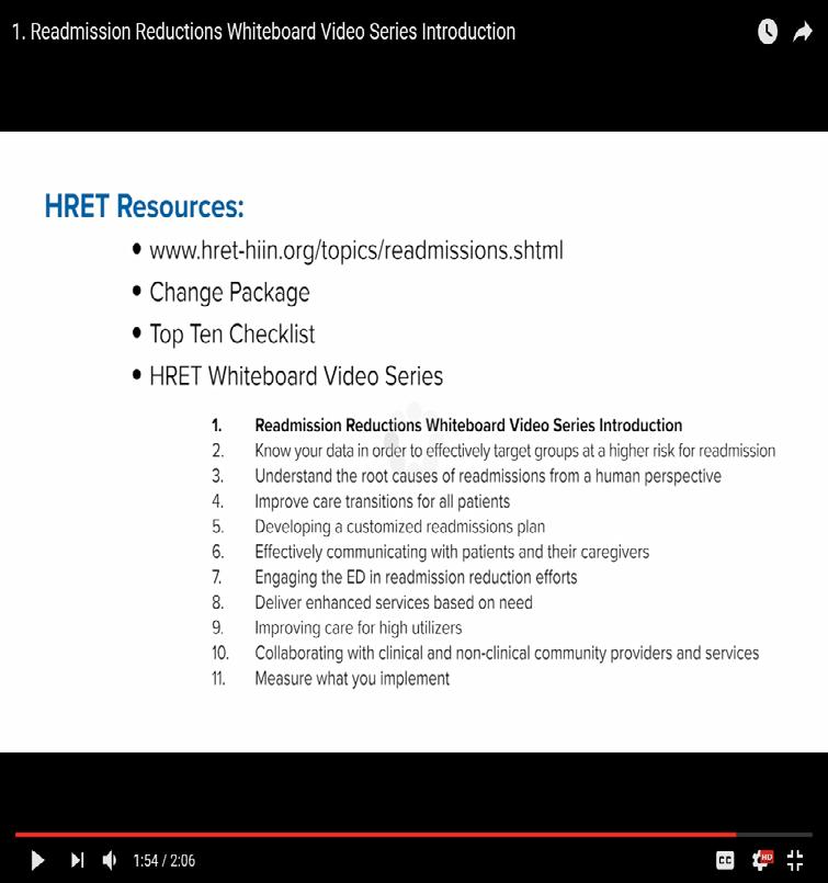 Readmissions Resources- Whiteboard Video Series The 11-part series is delivered b y readmissions expert Dr.