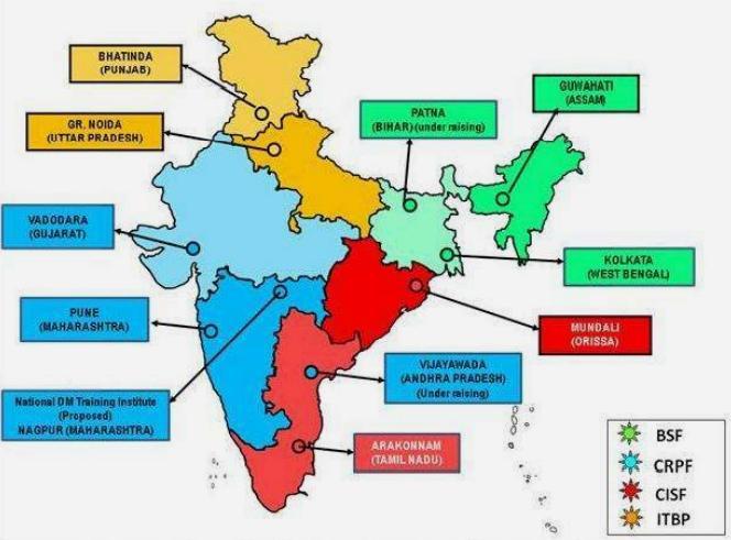 Figure 1 Map showing NDRF bns locations and their respective area of responsibility. 10.4 ARMED FORCES disaster situations.