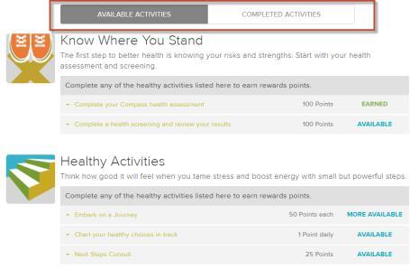Available Activities and Completed Activities.