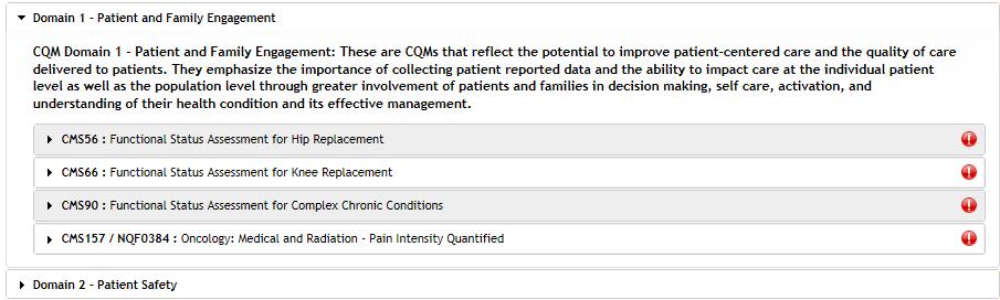 Meaningful Use: MU CQM Must report on minimum 9 Clinical Quality Measures to advance Must report on at least one CQM from 3 different domains Report