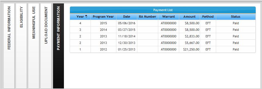 Track Registration: Payment Information Tab Review program status and payment
