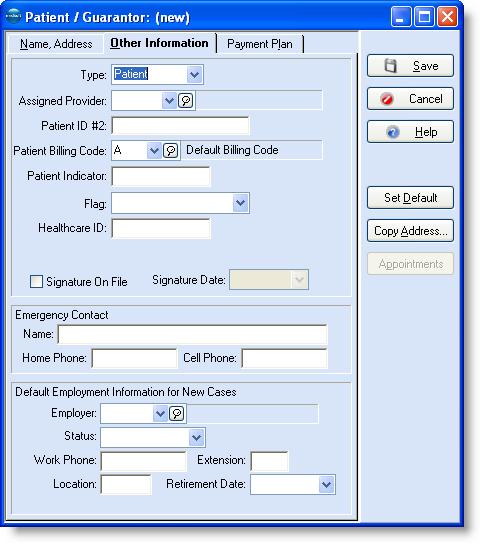 4.2 Entering New Patient Information (continued) Entering a new patient 4-11 The Type field indicates whether an individual is a patient