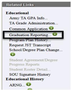 report graduations. To report a graduation, retrieve the Student Record using Student Management. Then select the "Graduation Reporting" link.