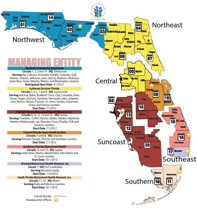 Figure 1: Managing Entity Map Behavioral Health Services In Florida, as with many states, the CMH and SAPT Block Grants do not support the entirety of the publically funded behavioral health system.