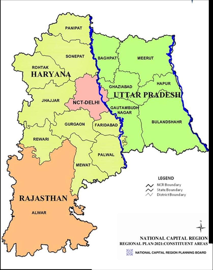 S. No. Constituent Area (in sq kms) 1. NCT-Delhi Sub-region 1,483 2. Sub-region 13,428 3.